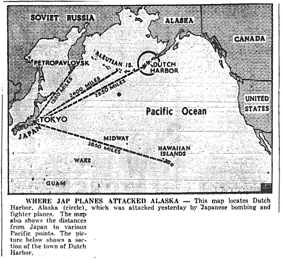 Map of Dutch Harbor, Aleutians, published June 4, 1942