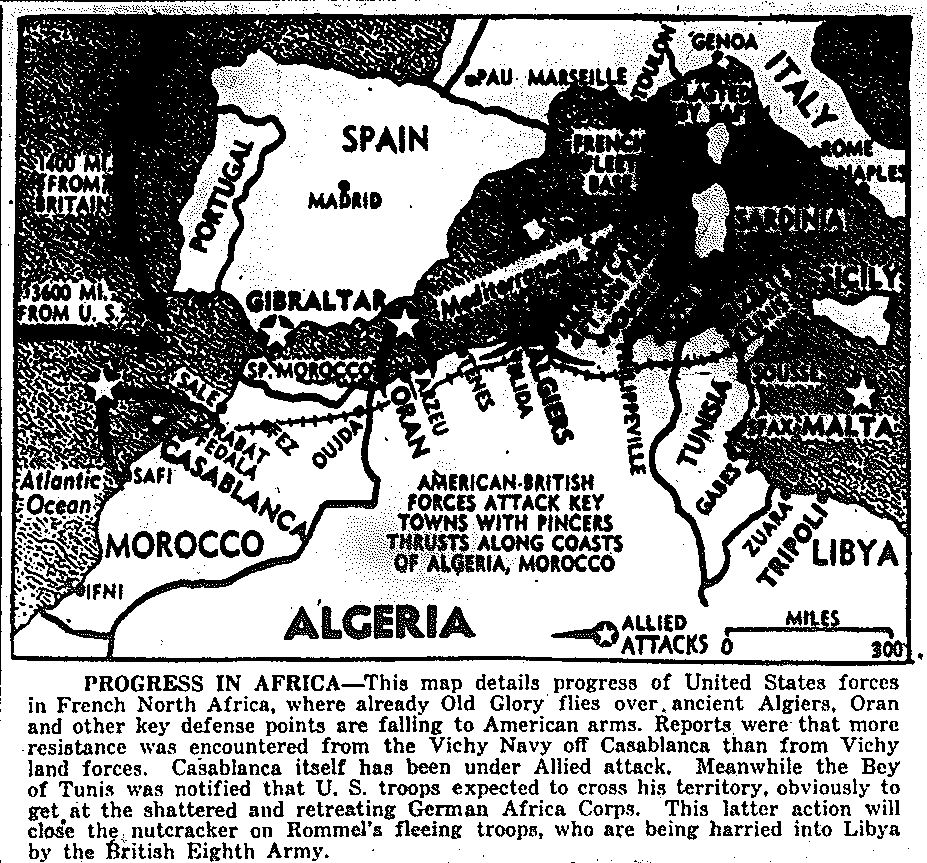 Map of Operation Torch, published November 10, 1942