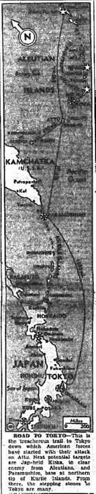 Map of Pacific, Aleutians to Japan, published May 20, 1943