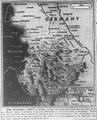 Map of Battle of the Bulge: German Counter-Offensive Along 80-mile Front from Monschou to the Trier Area, published December 18, 1944