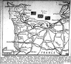 Map of Drive for Cherbourg, Battles for Caen and Montebourg, published June 14, 1944