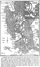 Map of Luzon Offensive, Capture of Clark Field, Near San Fernando, Beyond San Manuel, Capture of Rosario by Fifth Army Corps, Moving to Baguio, published January 29, 1945